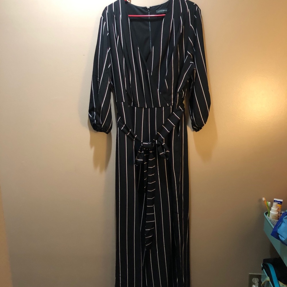 Maroon white striped black jumpsuit